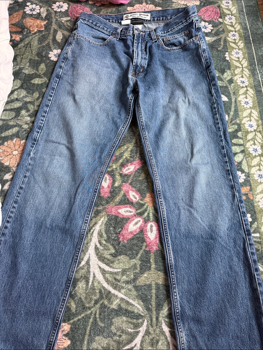 Harley-Davidson Men's Straight Jeans in Medium Blue Denim